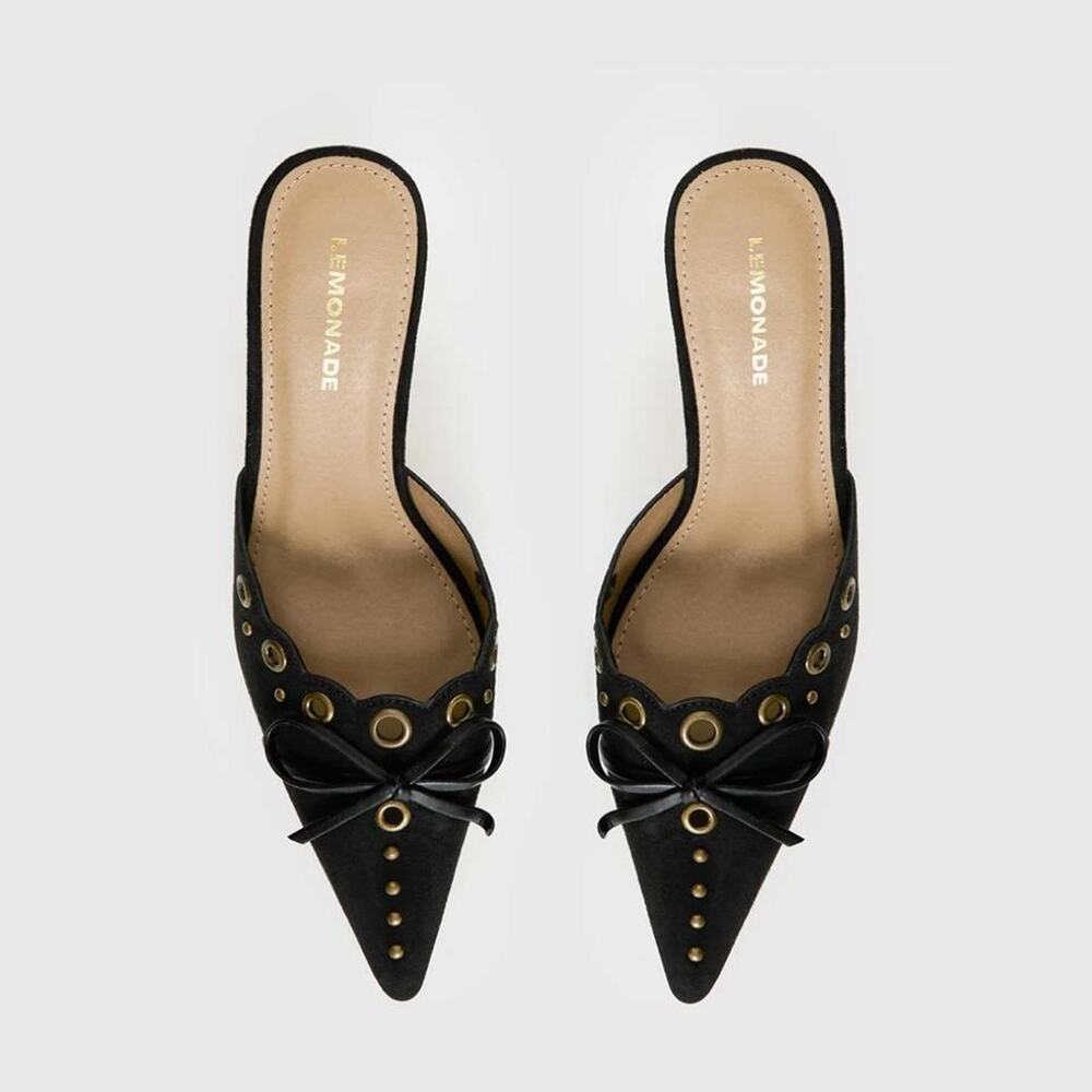 Princess Polly Lemonade black suede pointed toe heels